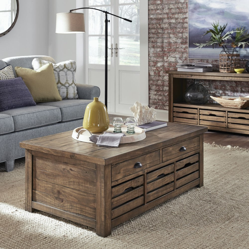 Table basse Stratton en bois de pin brun antique