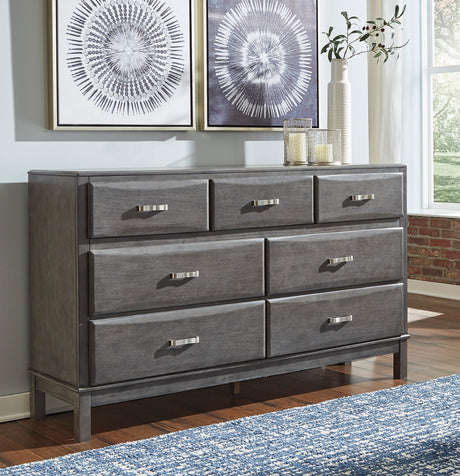 Bureau à 7 tiroirs en bois et placage gris - Caitbrook