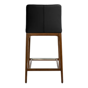 Tabouret de comptoir rembourré en cuir et bois de chêne teinte noyer - Lucia