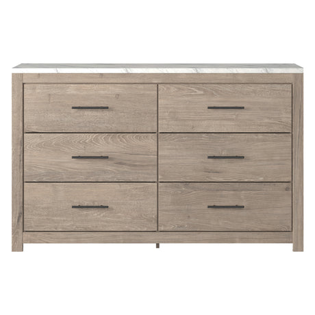 Bureau à 6 tiroirs en marbre blanc et bois brun - Senniberg
