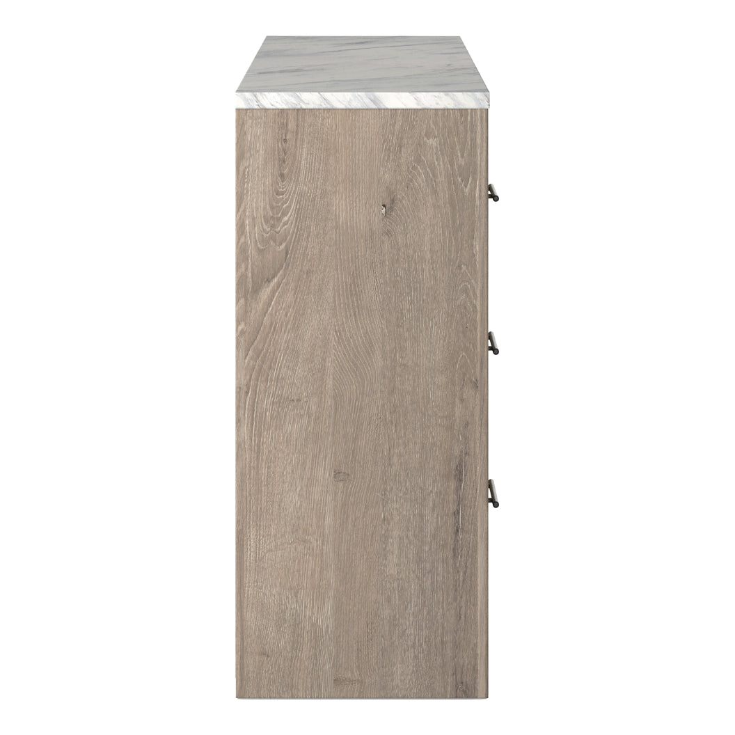 Bureau à 6 tiroirs en marbre blanc et bois brun - Senniberg