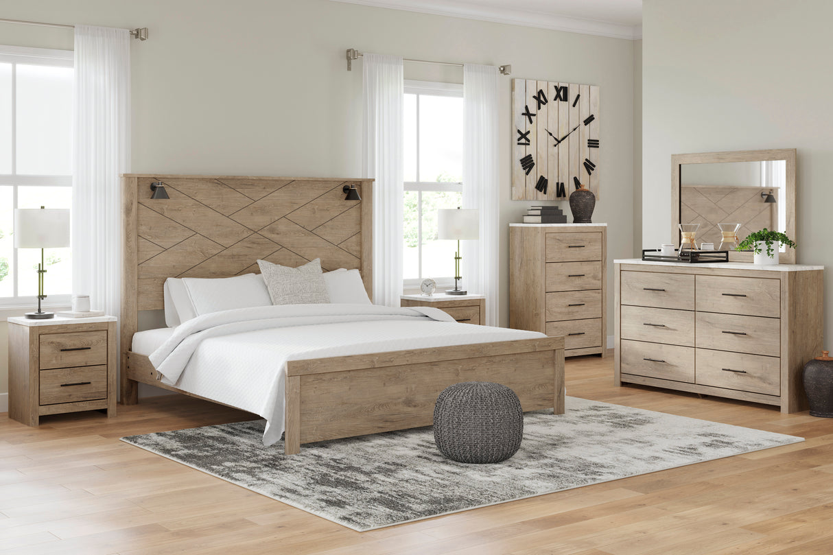 Bureau à 6 tiroirs en marbre blanc et bois brun - Senniberg
