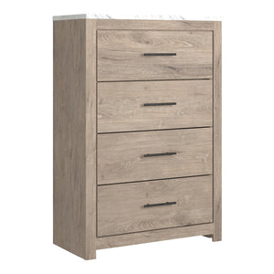 Commode à 4 tiroirs en marbre blanc et bois brun