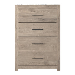 Commode à 4 tiroirs en marbre blanc et bois brun