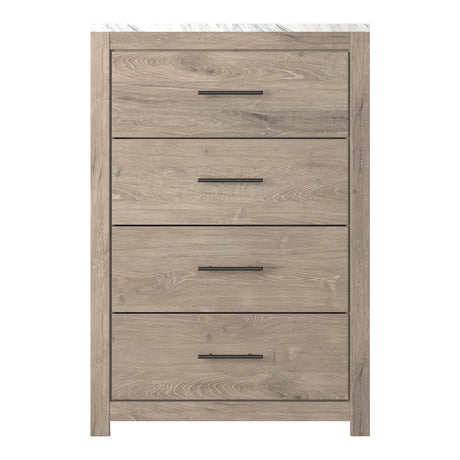 Commode à 4 tiroirs en marbre blanc et bois brun