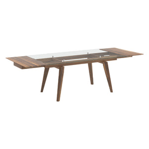 Table de salle à manger extensible en verre et bois de noyer fumé - Chai