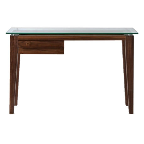 Bureau de travail en verre et bois de noyer fumé avec 1 tiroir - Teo