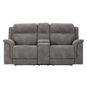 Causeuse brune grisâtre tissu motorisé avec console - Next-Gen Durapella
