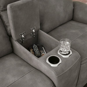 Causeuse brune grisâtre tissu motorisé avec console - Next-Gen Durapella