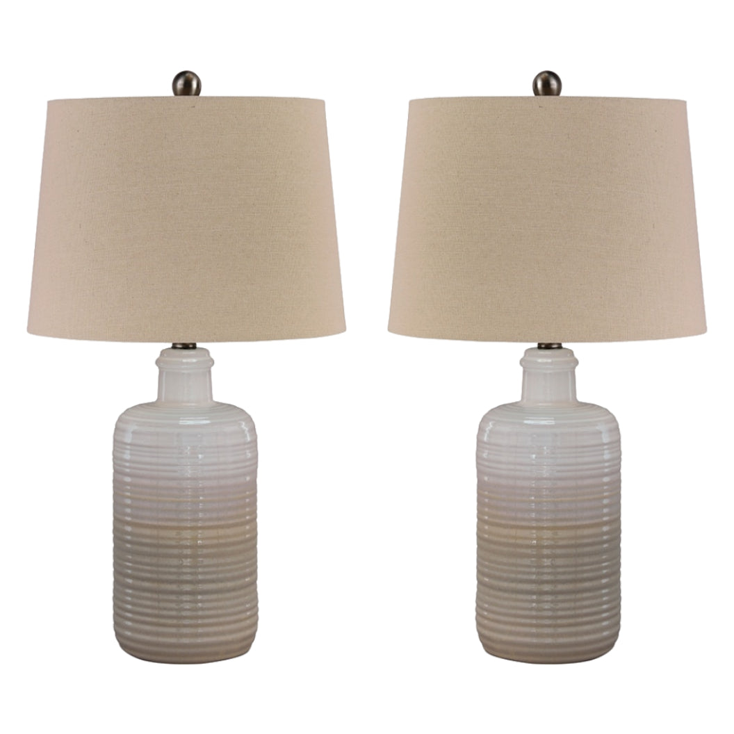 Ensemble de 2 lampes de table en céramique blanche/taupe 25 po. - Marnina