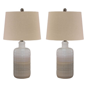 Ensemble de 2 lampes de table en céramique blanche/taupe 25 po. - Marnina