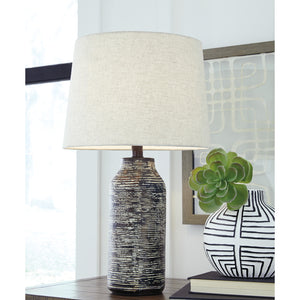 Ensemble de 2 lampes de table en papier composite noir et blanc 25 po. - Mahima