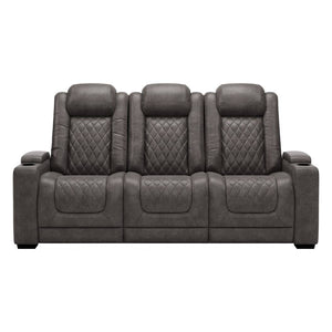 Sofa en aspect cuir brun grisâtre motorisé avec table rabattable - Hyllmont