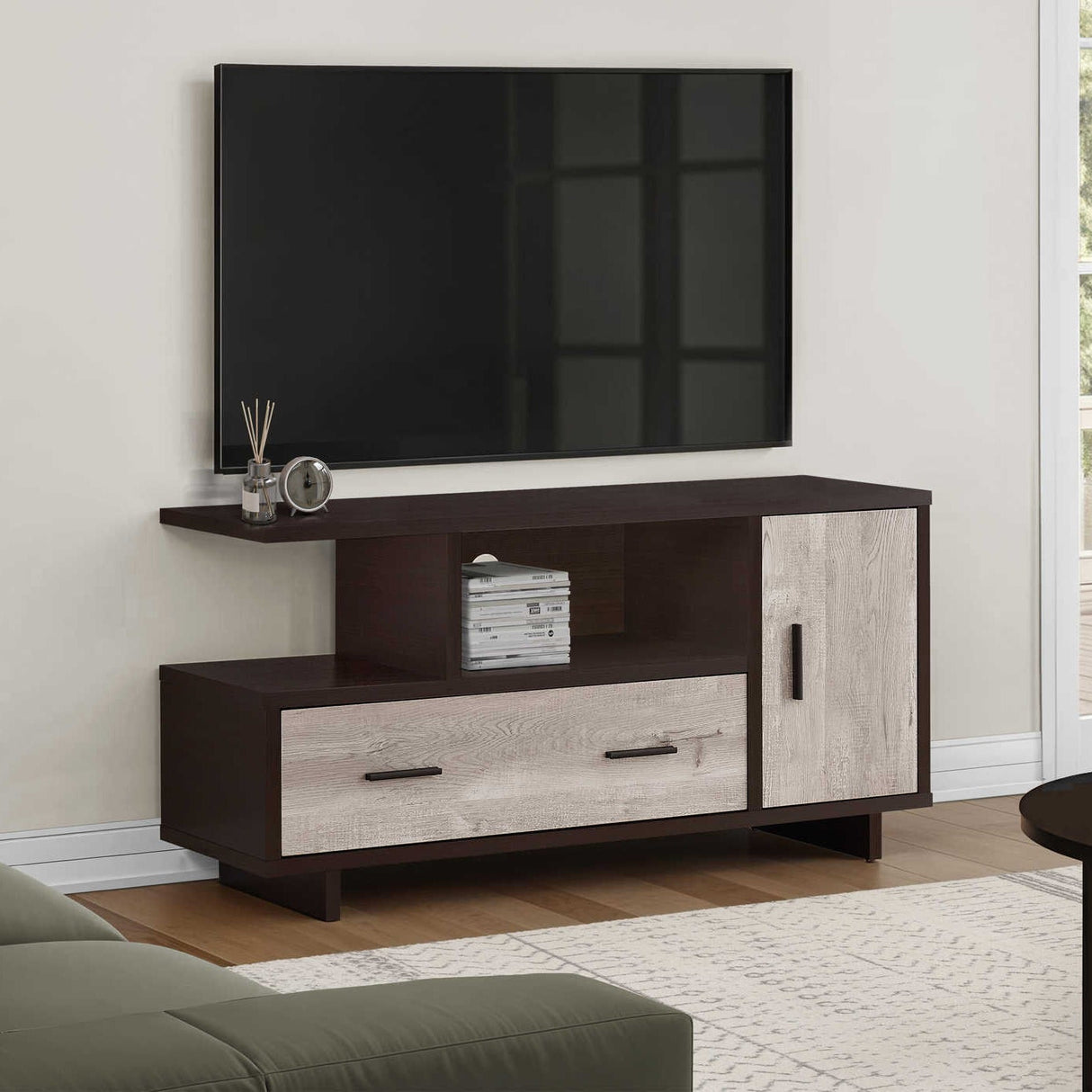 Meuble de télévision en placage espresso avec rangement - I 2805