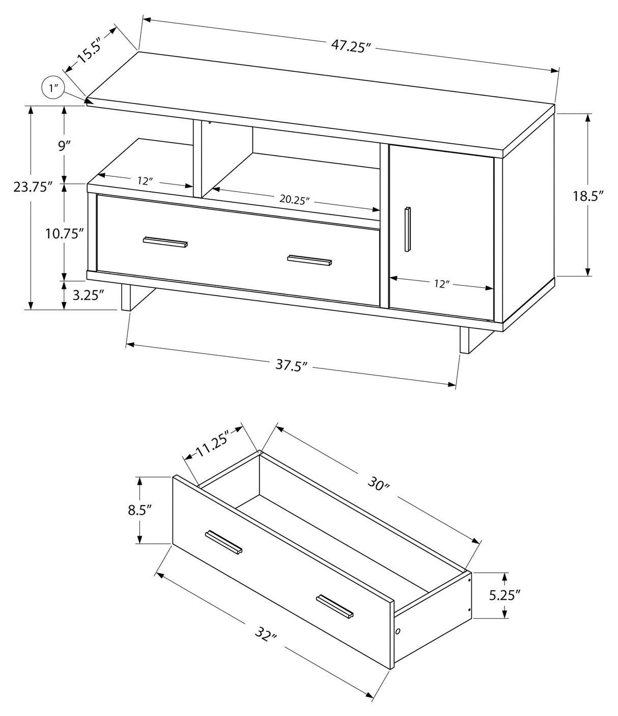 Meuble de télévision en placage espresso avec rangement - I 2805