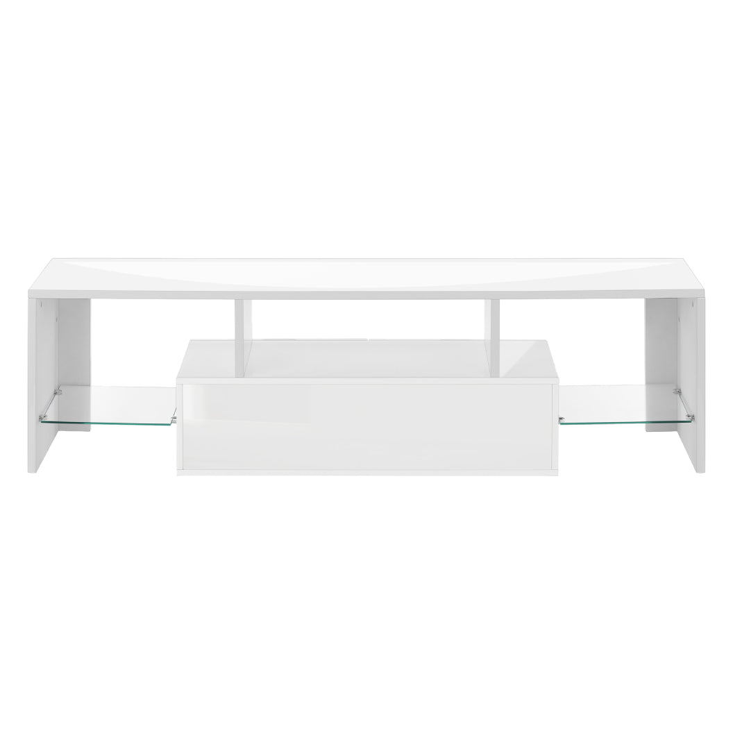 Meuble de télévision en bois et placage blanc lustré à 2 tiroirs - I 3548