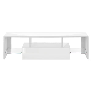 Meuble de télévision en bois et placage blanc lustré à 2 tiroirs - I 3548