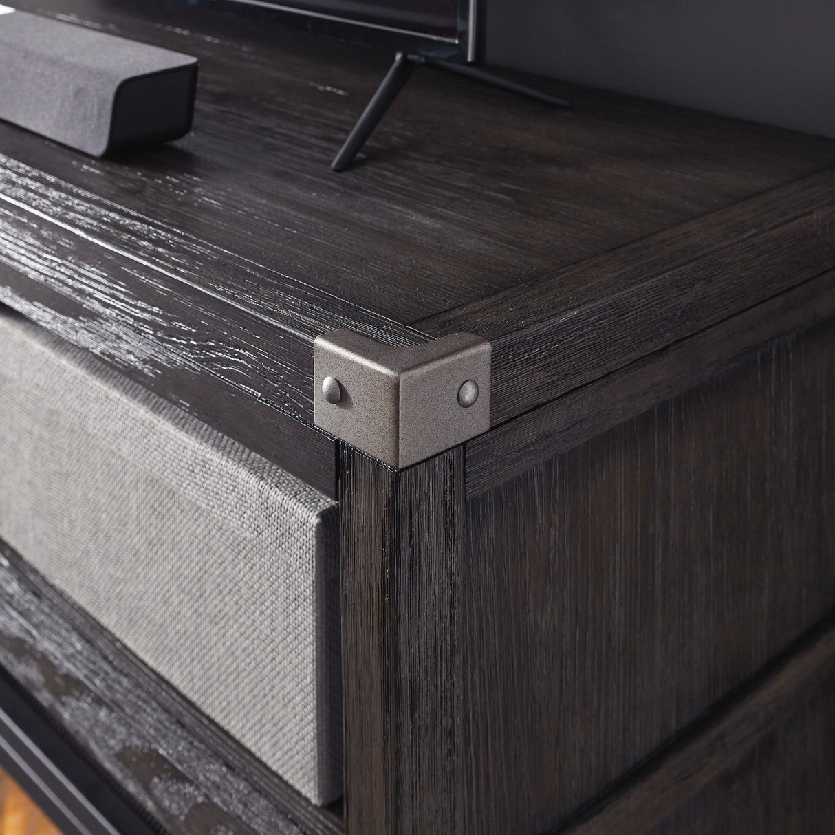 Meuble de télévision en bois et placage gris foncé avec rangement - Todoe