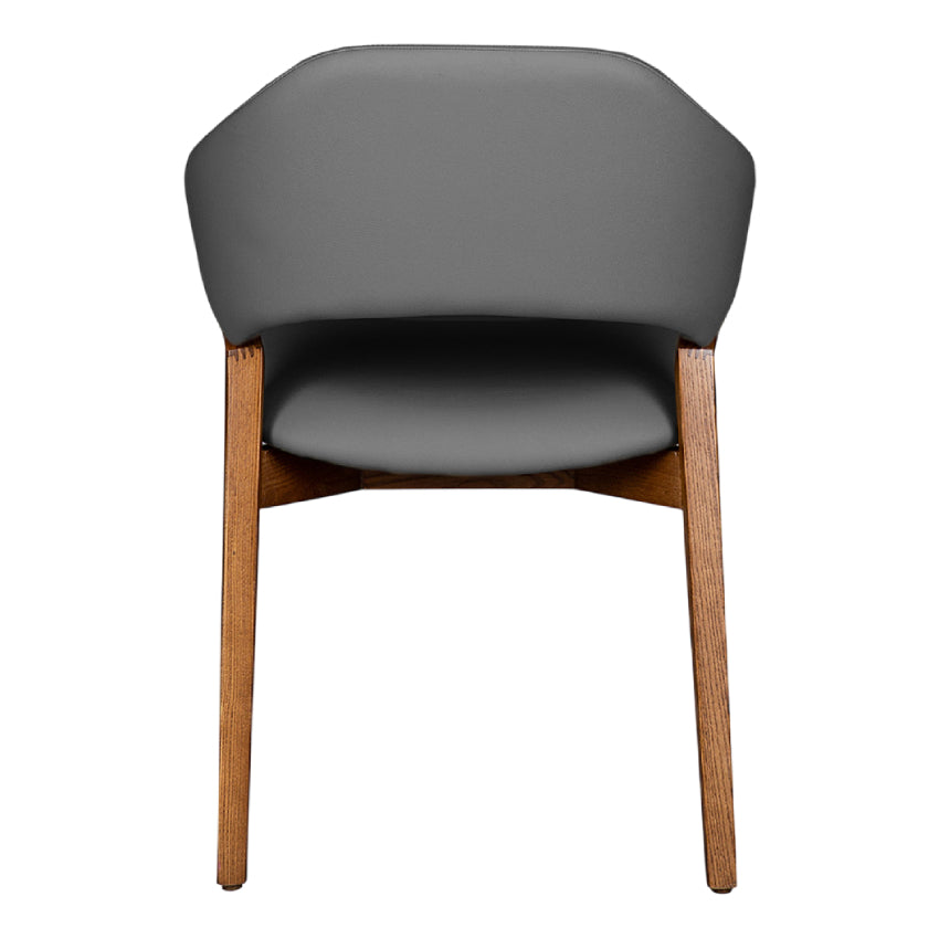 Chaise de salle à manger en cuir et en bois de frêne teinte noyer - Mila