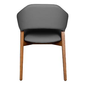 Chaise de salle à manger en cuir et en bois de frêne teinte noyer - Mila