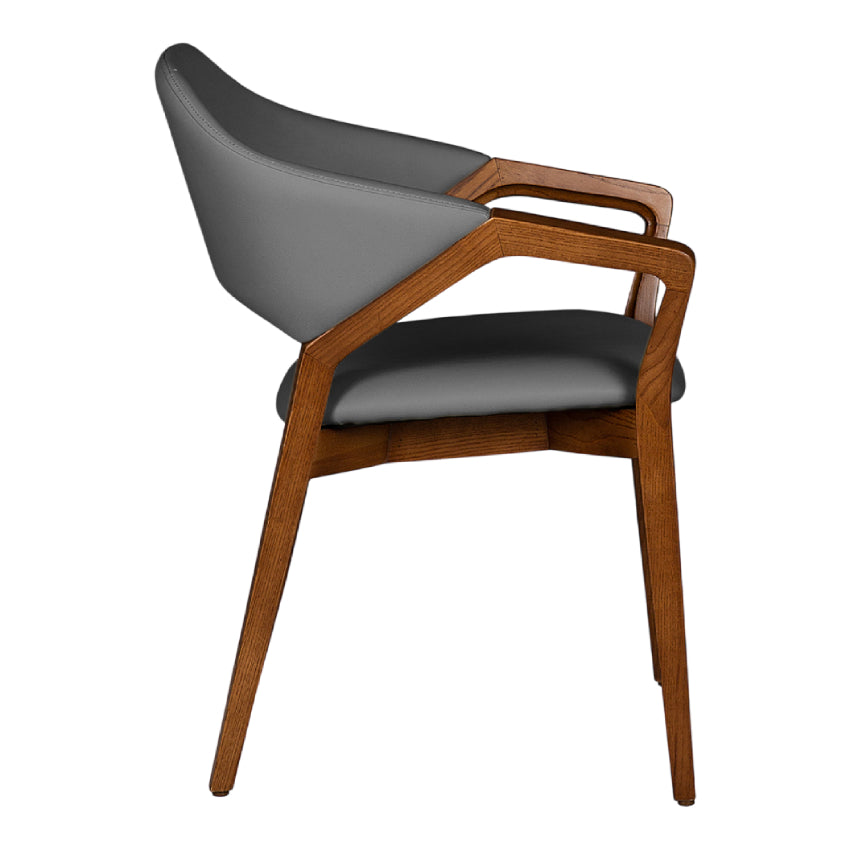 Chaise de salle à manger en cuir et en bois de frêne teinte noyer - Mila