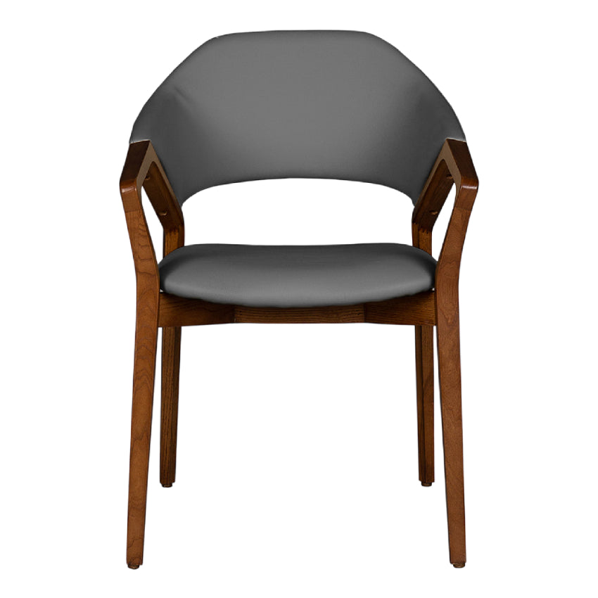 Chaise de salle à manger en cuir et en bois de frêne teinte noyer - Mila