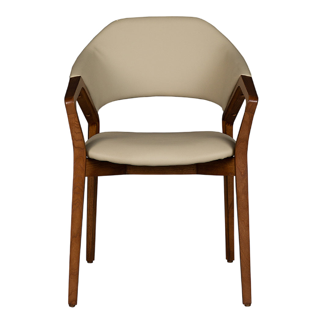 Chaise de salle à manger en cuir et en bois de frêne teinte noyer - Mila