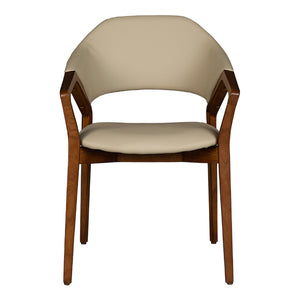 Chaise de salle à manger en cuir et en bois de frêne teinte noyer - Mila