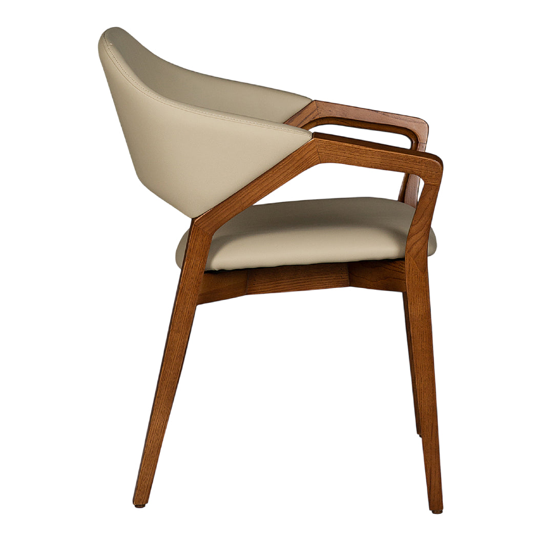 Chaise de salle à manger en cuir et en bois de frêne teinte noyer - Mila