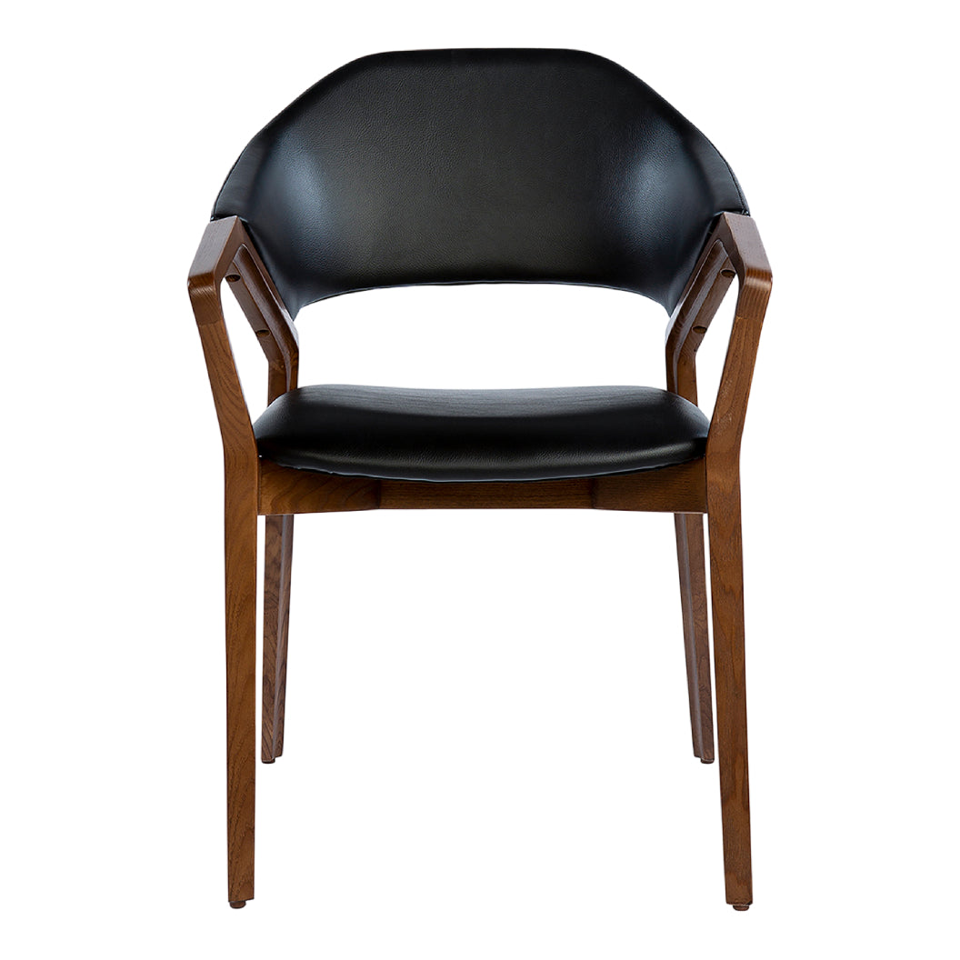 Chaise de salle à manger en cuir et en bois de frêne teinte noyer - Mila