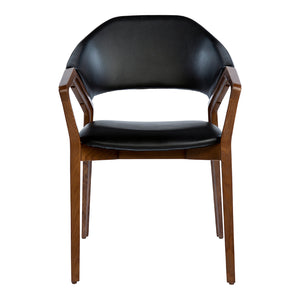 Chaise de salle à manger en cuir et en bois de frêne teinte noyer - Mila