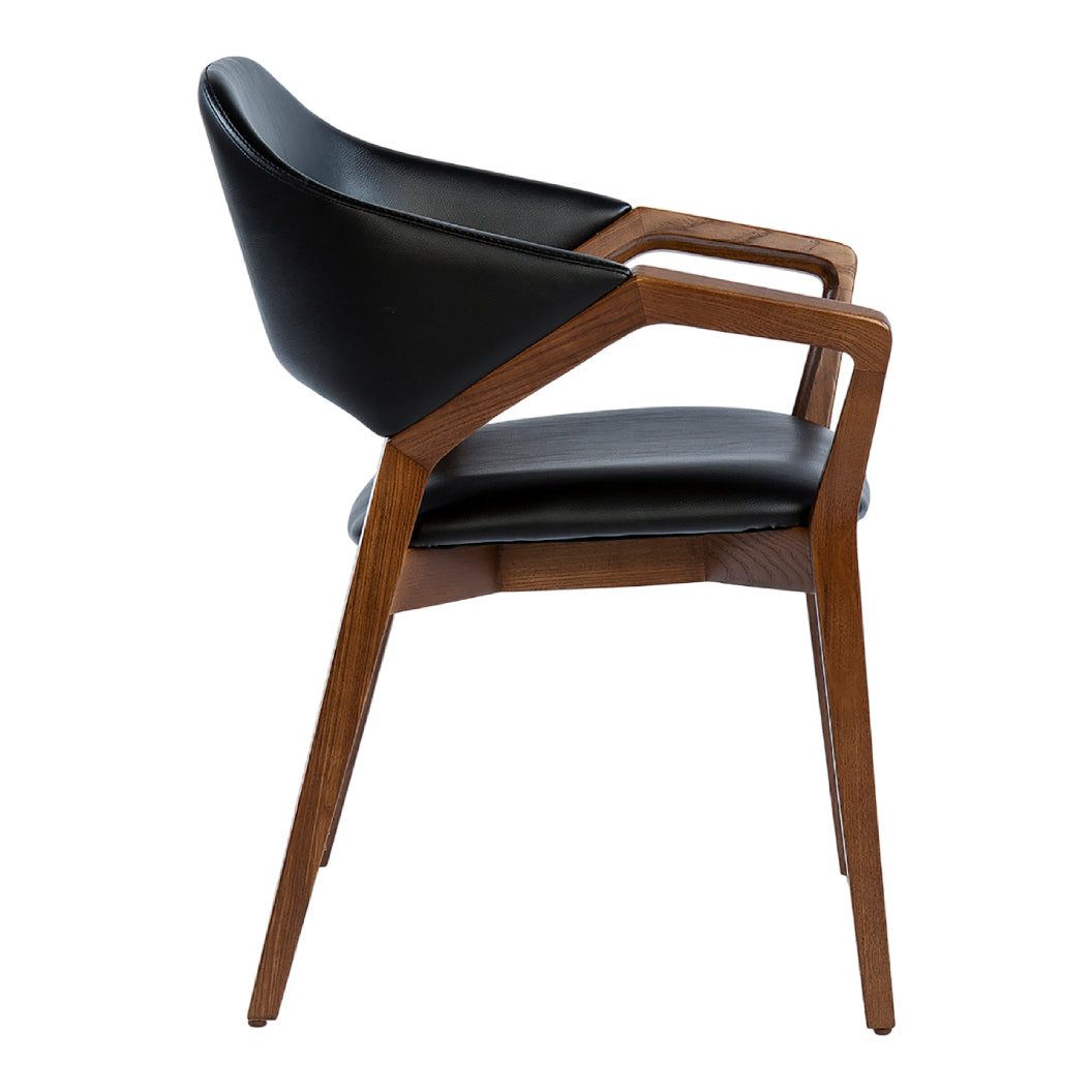 Chaise de salle à manger en cuir et en bois de frêne teinte noyer - Mila