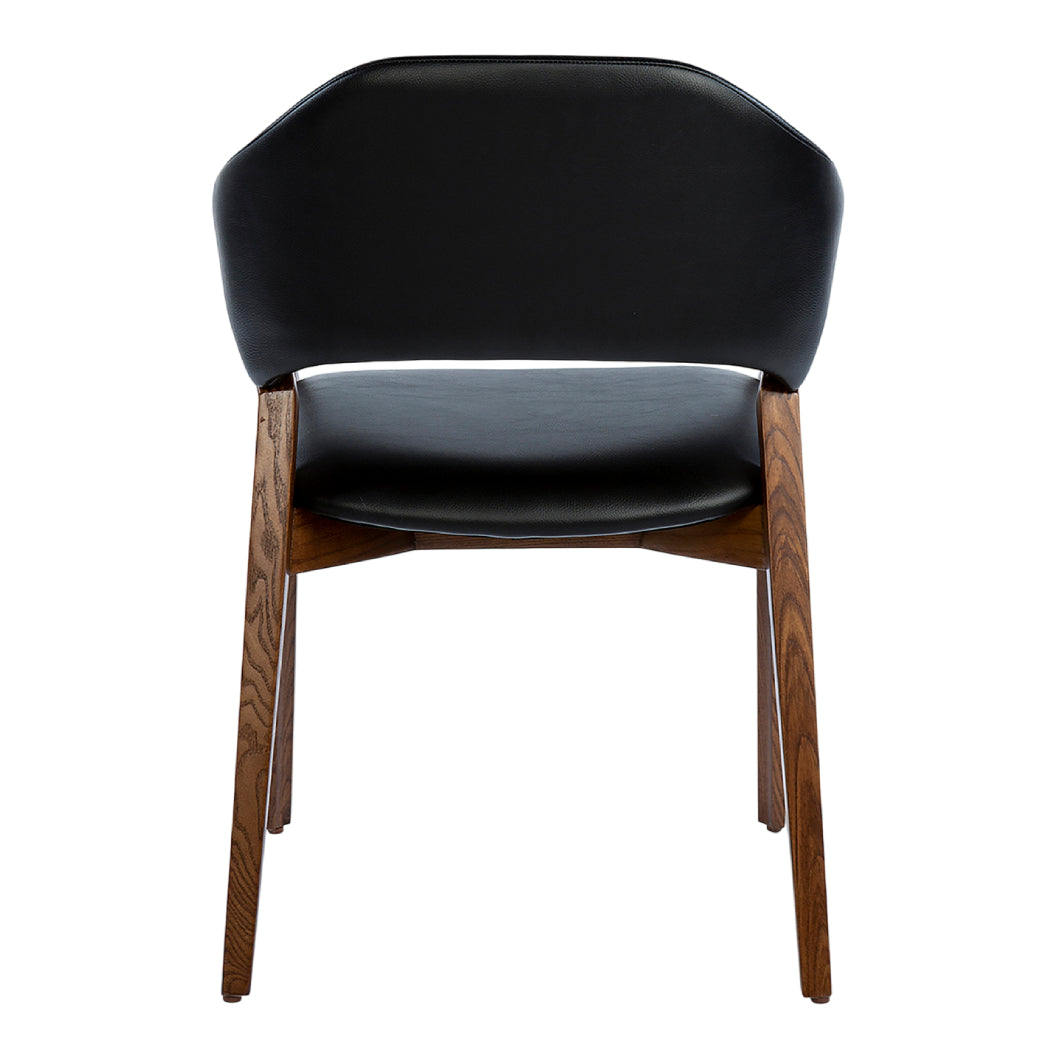 Chaise de salle à manger en cuir et en bois de frêne teinte noyer - Mila