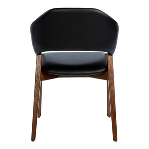 Chaise de salle à manger en cuir et en bois de frêne teinte noyer - Mila