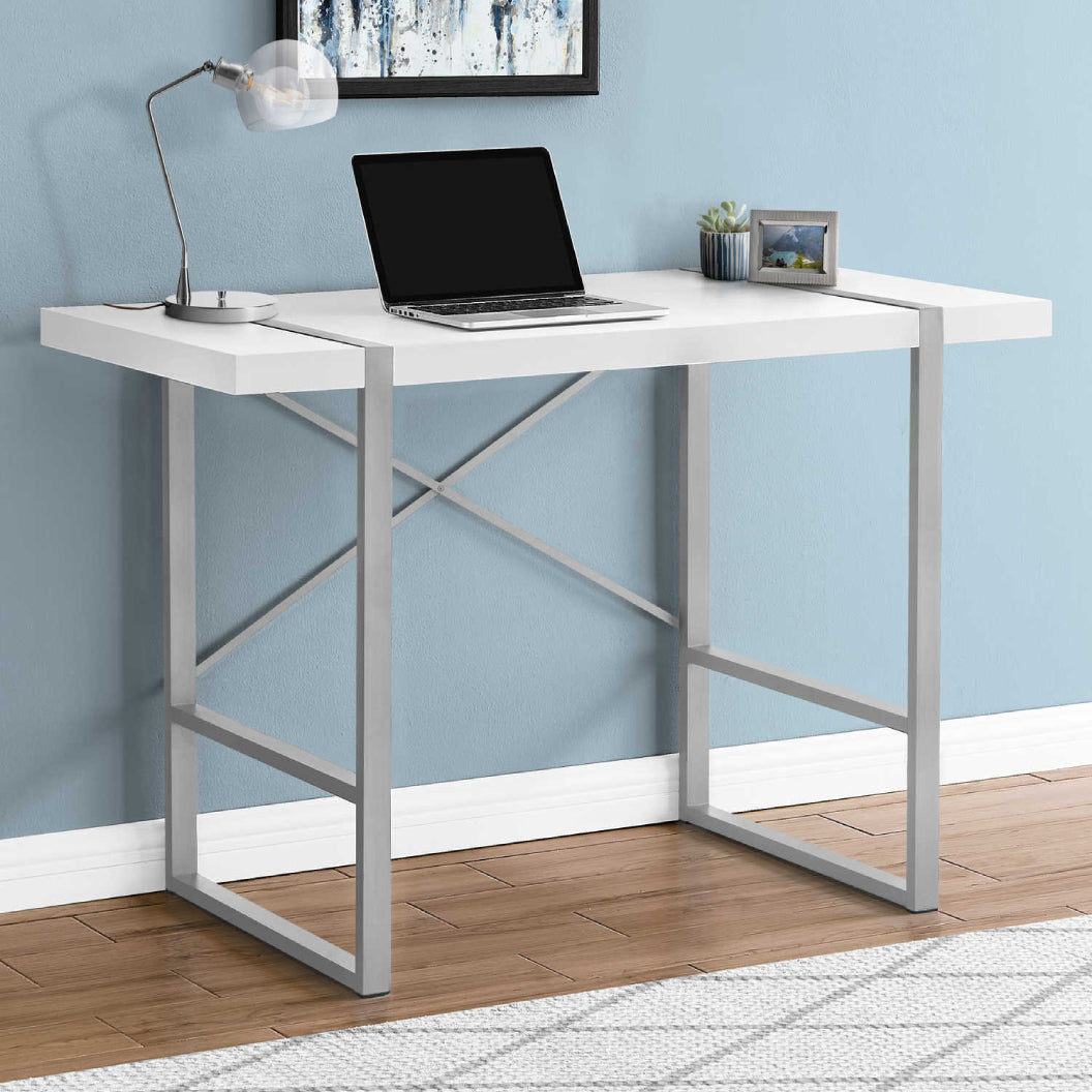 Bureau de travail en MDF/stratifié et métal argenté - I 7662-7663-7664