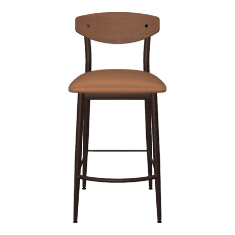 Tabouret de comptoir en métal avec une assise rembourrée aspect cuir brun - Hint