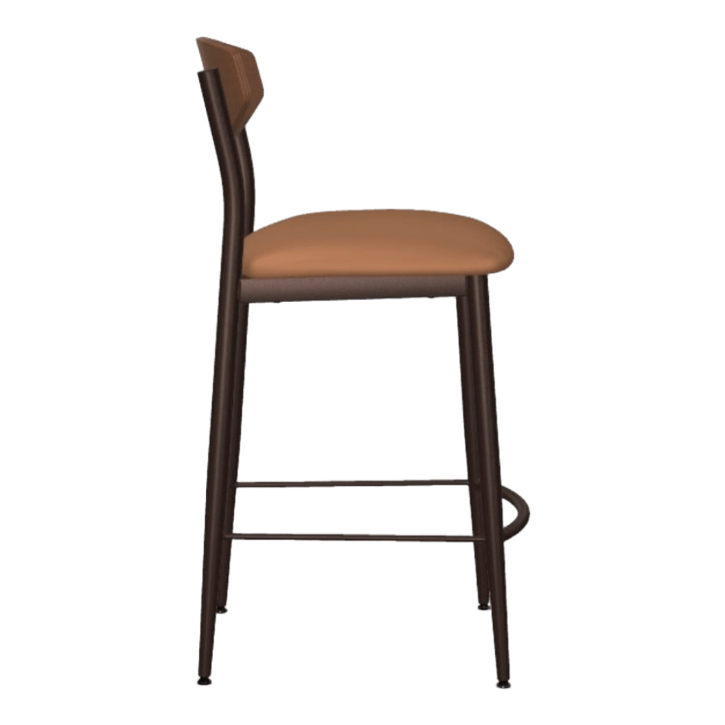 Tabouret de comptoir en métal avec une assise rembourrée aspect cuir brun - Hint