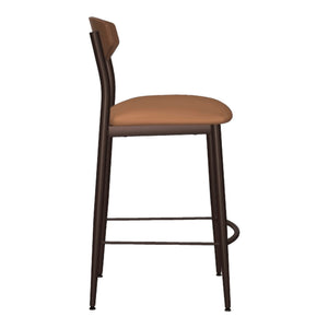 Tabouret de comptoir en métal avec une assise rembourrée aspect cuir brun - Hint
