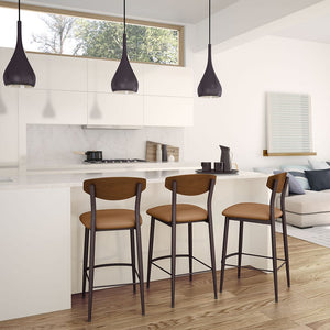 Tabouret de comptoir en métal avec une assise rembourrée aspect cuir brun - Hint