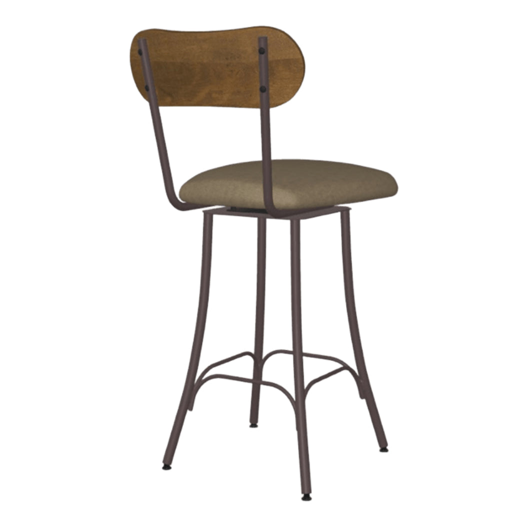 Tabouret de comptoir pivotant en métal avec une assise rembourrée aspect cuir brun - Bean