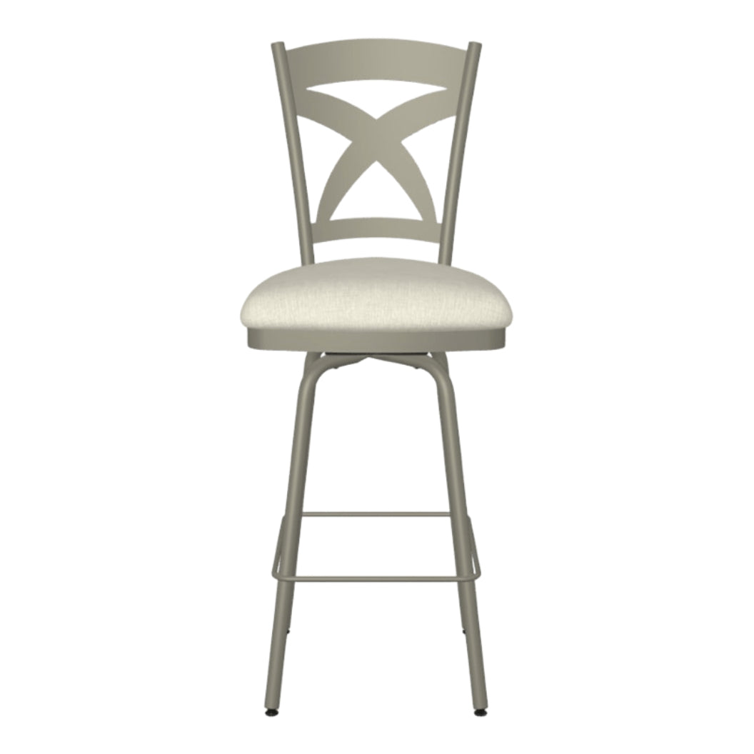 Tabouret de comptoir pivotant en métal titane avec une assise rembourrée en tissu ivoire - Marcus