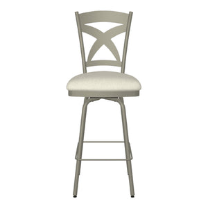 Tabouret de comptoir pivotant en métal titane avec une assise rembourrée en tissu ivoire - Marcus