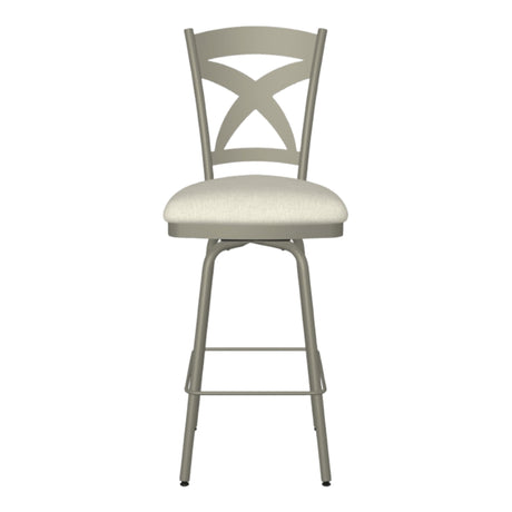 Tabouret de comptoir pivotant en métal titane avec une assise rembourrée en tissu ivoire - Marcus