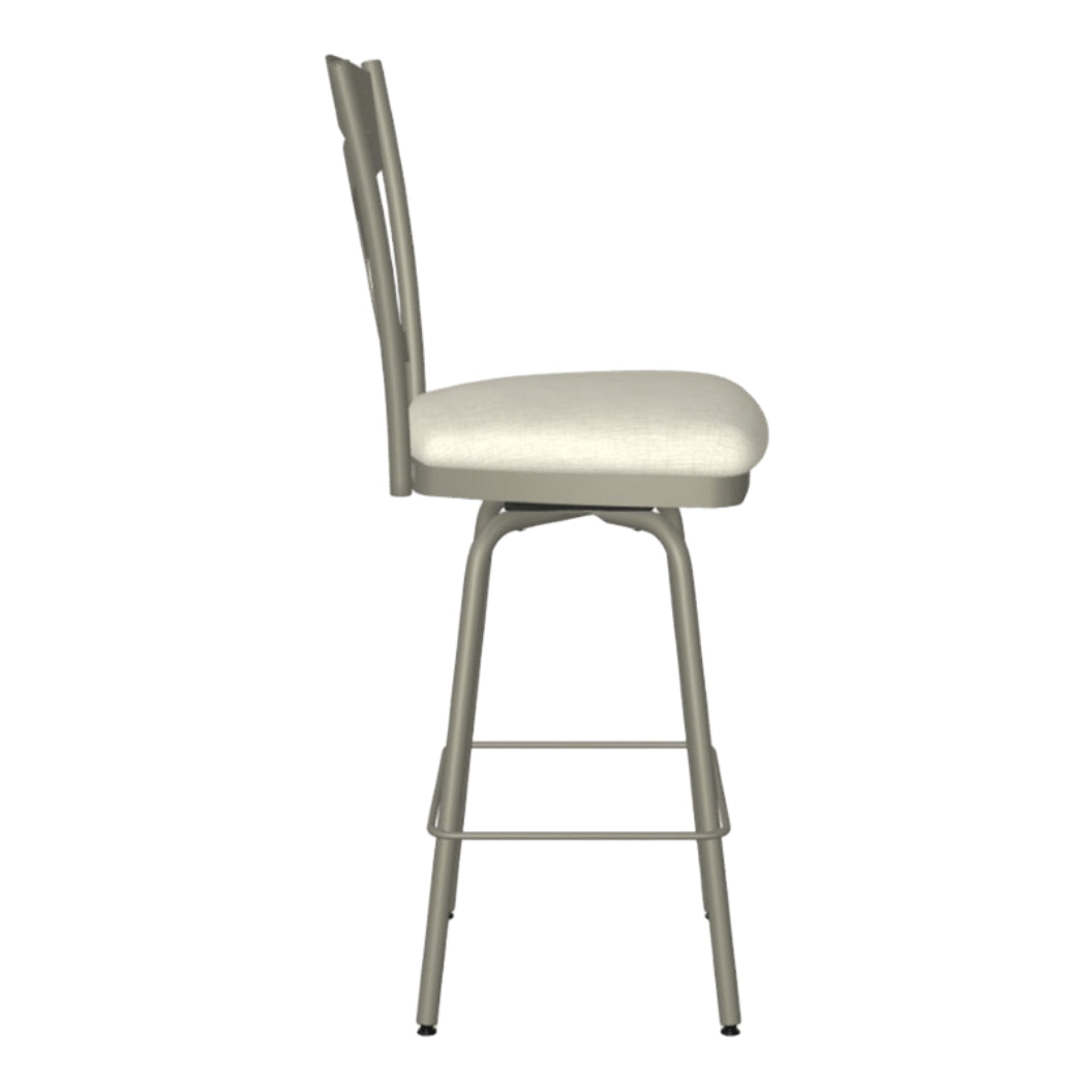 Tabouret de comptoir pivotant en métal titane avec une assise rembourrée en tissu ivoire - Marcus