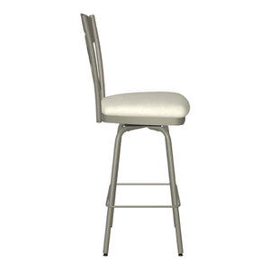 Tabouret de comptoir pivotant en métal titane avec une assise rembourrée en tissu ivoire - Marcus