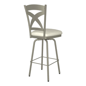 Tabouret de comptoir pivotant en métal titane avec une assise rembourrée en tissu ivoire - Marcus