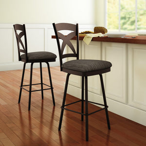 Tabouret de comptoir pivotant en métal titane avec une assise rembourrée en tissu ivoire - Marcus