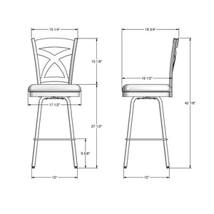 Tabouret de comptoir pivotant en métal titane avec une assise rembourrée en tissu ivoire - Marcus