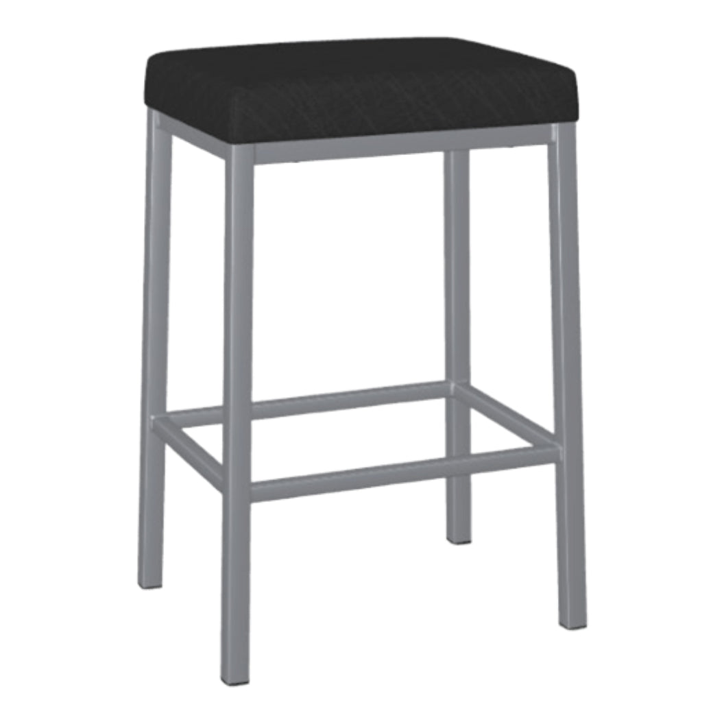 Tabouret de comptoir en métal inox avec assise rembourrée en tissu noir - Bradley