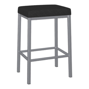Tabouret de comptoir en métal inox avec assise rembourrée en tissu noir - Bradley